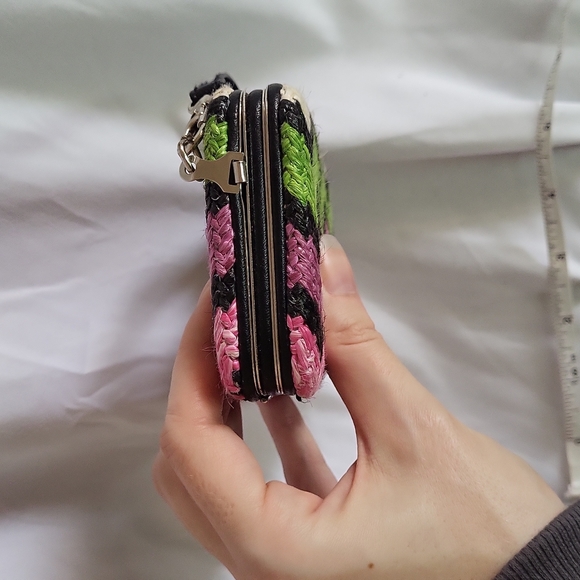 Straw mosaic chevron weave print wallet wrist strap 3 x 5.5" new - Picture 11 of 15